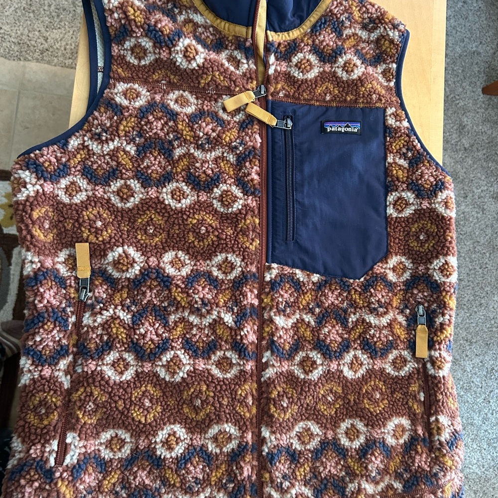Patagonia Fleece Vest - Brown, Blue, and Cream